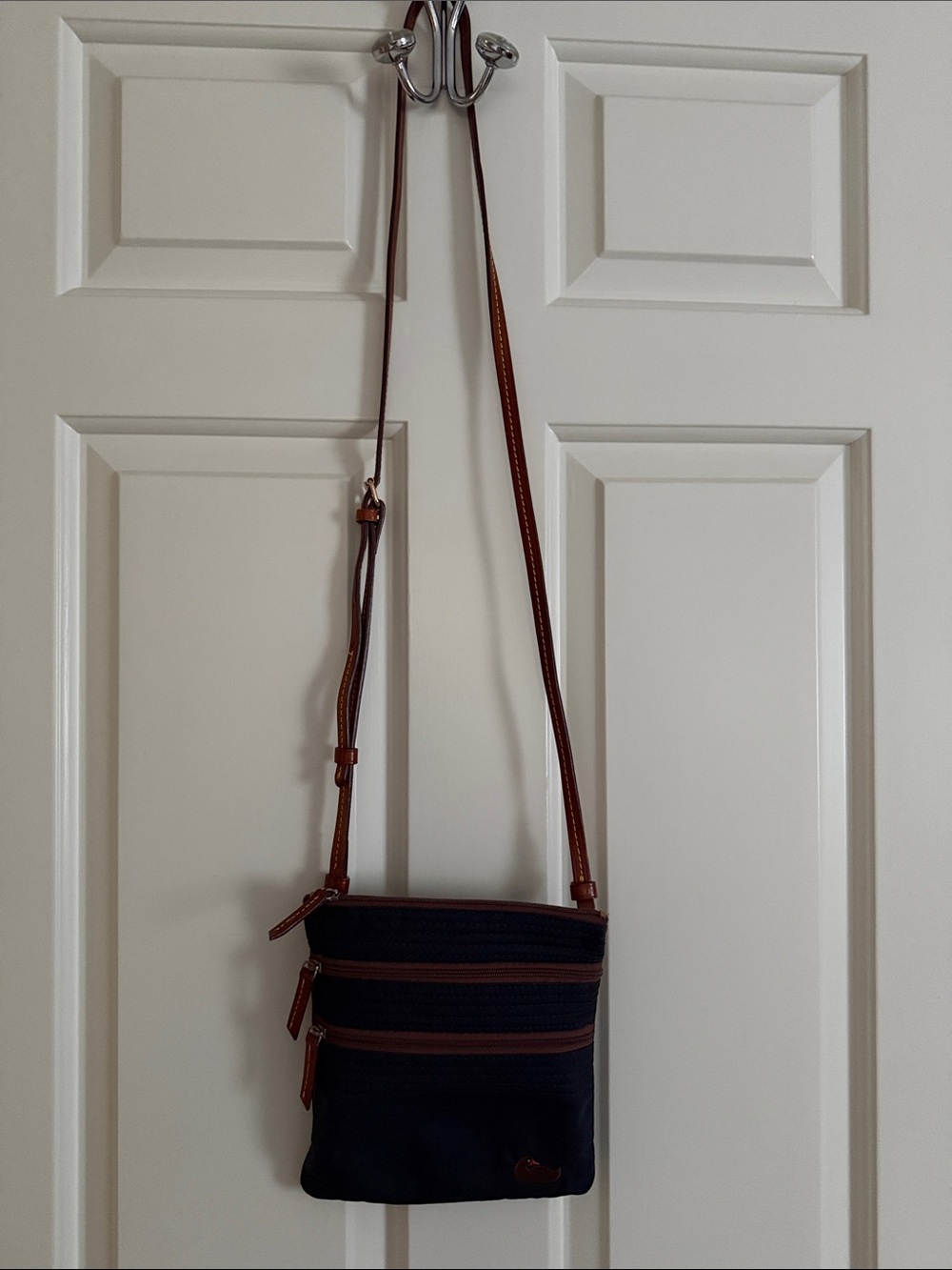 Dooney & Bourke Navy Crossbody with Brown Leather Trim